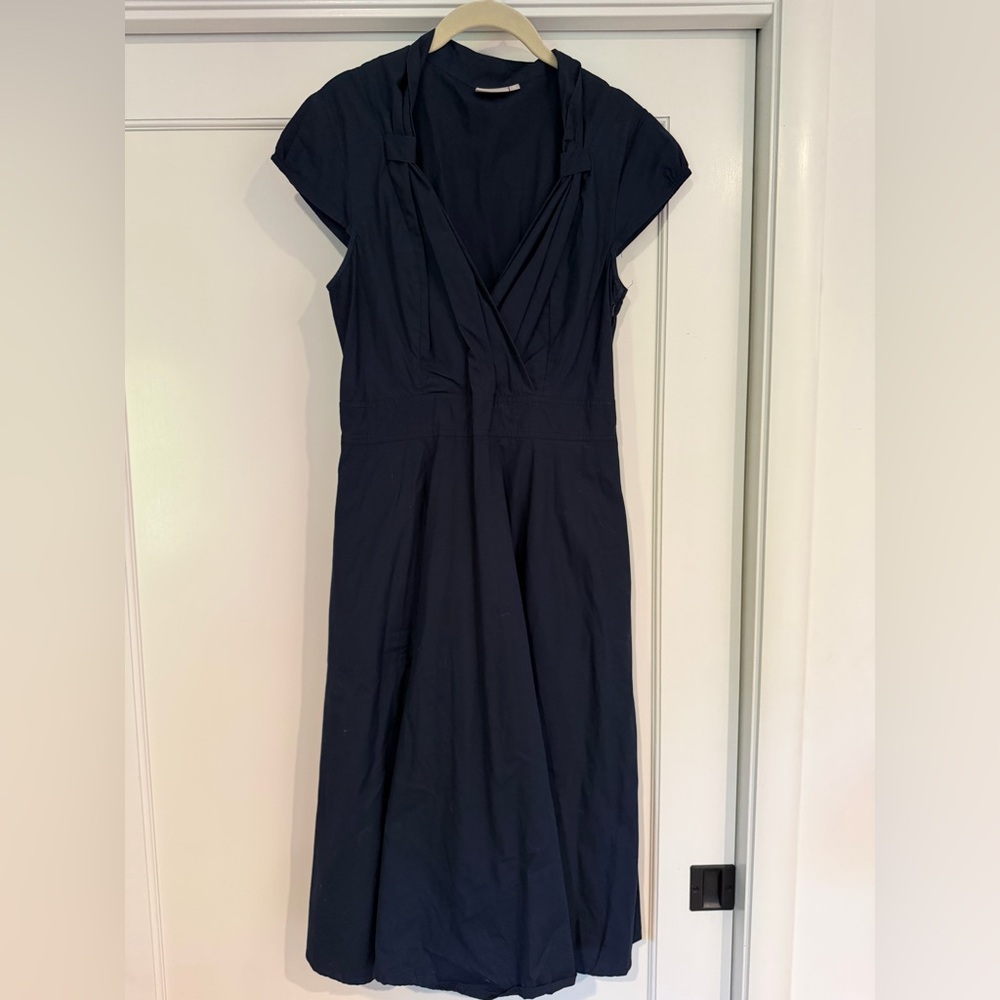 eshakti Midnight Navy Surplice Cap Sleeve Midi Dress
